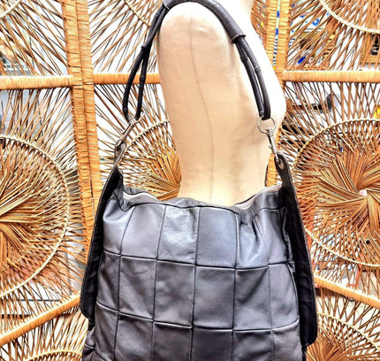 Vintage 80s Leather Patchwork Shoulder Bag - Yatva