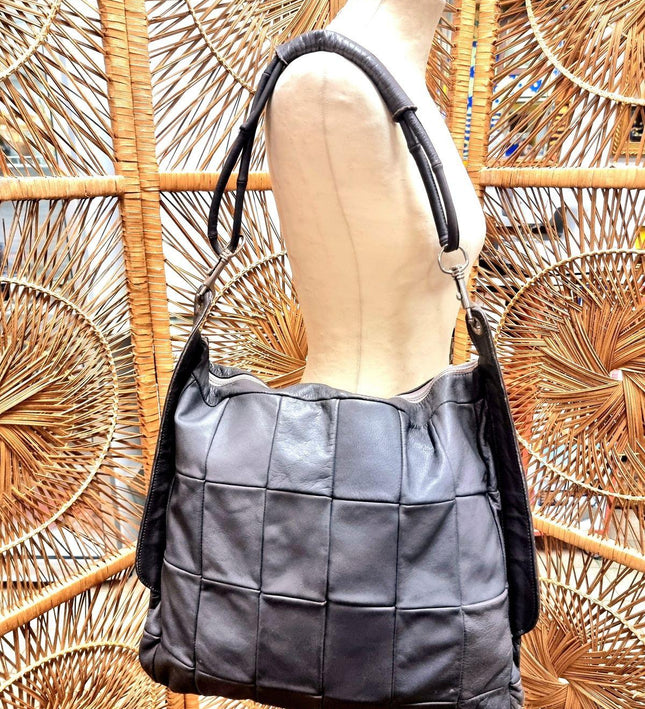 Vintage 80s Leather Patchwork Shoulder Bag - Yatva