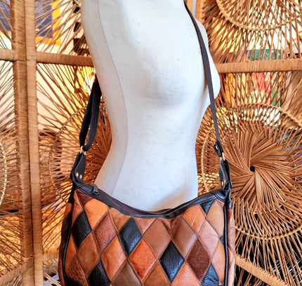 Vintage 80's Leather Patchwork Shoulder bag - Yatva