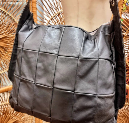 Vintage 80s Leather Patchwork Shoulder Bag - Yatva