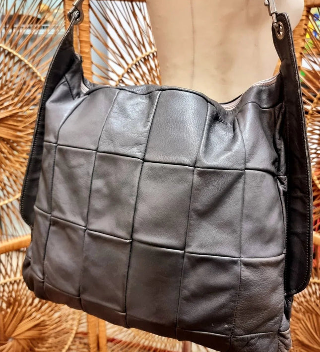 Vintage 80s Leather Patchwork Shoulder Bag - Yatva