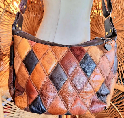 Vintage 80's Leather Patchwork Shoulder bag - Yatva