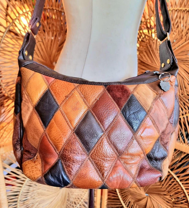 Vintage 80's Leather Patchwork Shoulder bag - Yatva