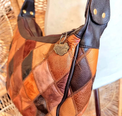 Vintage 80's Leather Patchwork Shoulder bag - Yatva