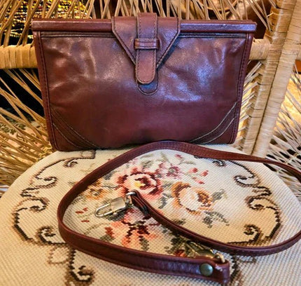 Vintage 80s Leather Shoulder / Clutch Bag - Yatva