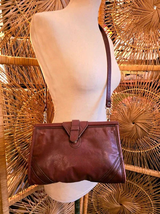 Vintage 80s Leather Shoulder / Clutch Bag - Yatva