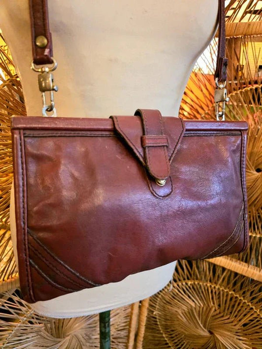 Vintage 80s Leather Shoulder / Clutch Bag - Yatva