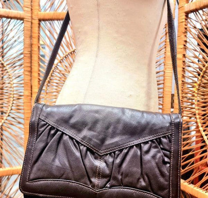Vintage 80s Leather Shoulder & Clutch Tas - Yatva