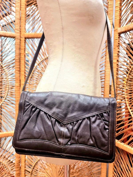 Vintage 80s Leather Shoulder & Clutch Tas - Yatva