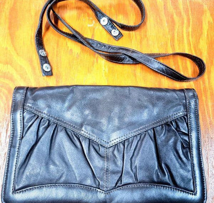 Vintage 80s Leather Shoulder & Clutch Tas - Yatva