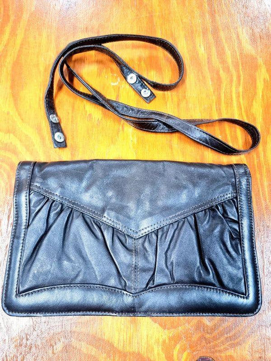 Vintage 80s Leather Shoulder & Clutch Tas - Yatva