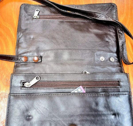 Vintage 80s Leather Shoulder & Clutch Tas - Yatva