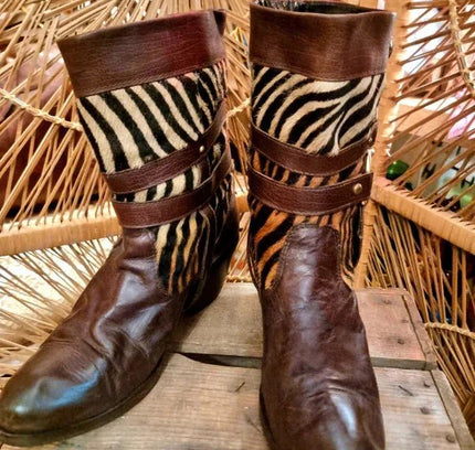 Vintage 80's LS Leather Leopard Boots - Yatva