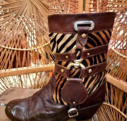 Vintage 80's LS Leather Leopard Boots - Yatva