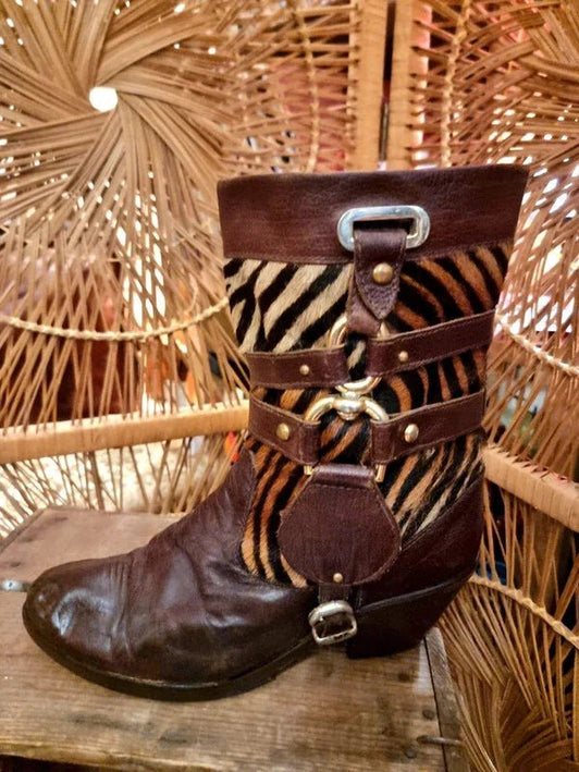 Vintage 80's LS Leather Leopard Boots - Yatva