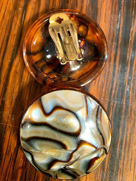 Vintage 80s Marble Lucite Style Made in Germany Clip on Earrings - Yatva