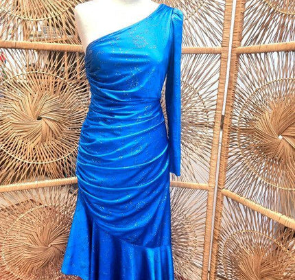 Vintage 80s One Shoulder Glitter Dress - Yatva