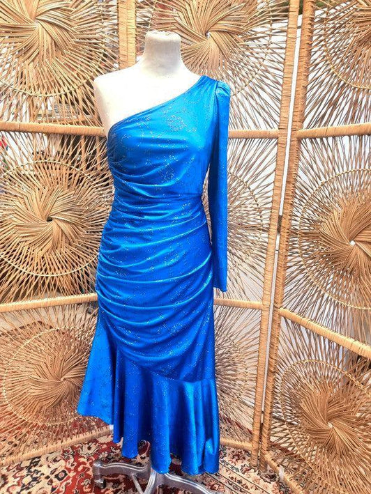 Vintage 80s One Shoulder Glitter Dress - Yatva