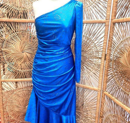 Vintage 80s One Shoulder Glitter Dress - Yatva