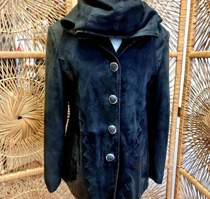 Vintage 80's Paris Leather Fashion Hooded Jacket - Yatva