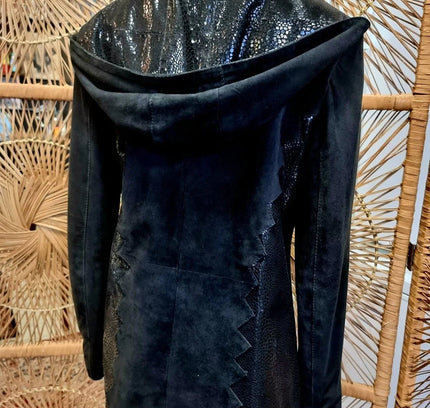 Vintage 80's Paris Leather Fashion Hooded Jacket - Yatva