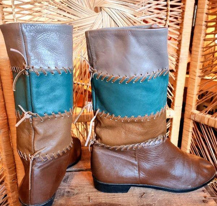 Vintage 80's Patchwork Leather Boots - Yatva