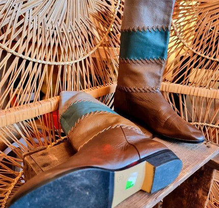 Vintage 80's Patchwork Leather Boots - Yatva
