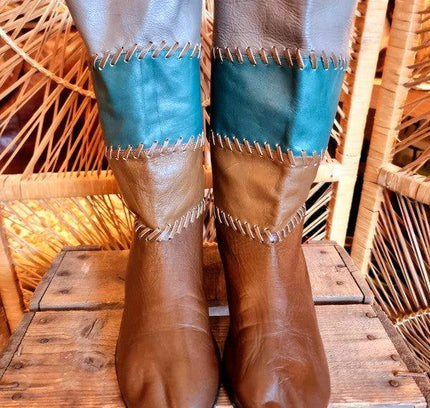 Vintage 80's Patchwork Leather Boots - Yatva