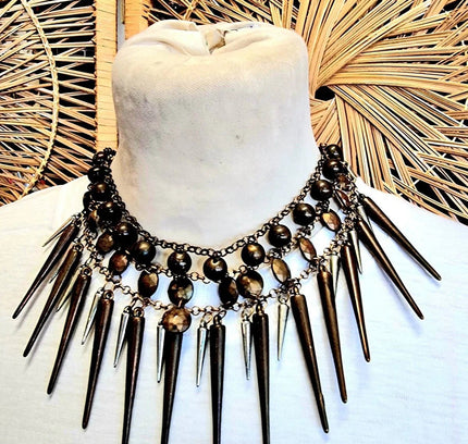 Vintage 80s Punk Rock Spike Metal Chocker Necklace - Yatva