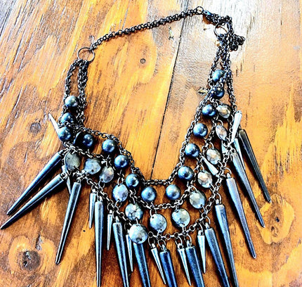 Vintage 80s Punk Rock Spike Metal Chocker Necklace - Yatva