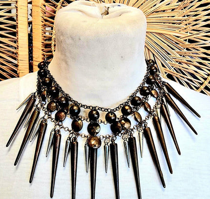 Vintage 80s Punk Rock Spike Metal Chocker Necklace - Yatva