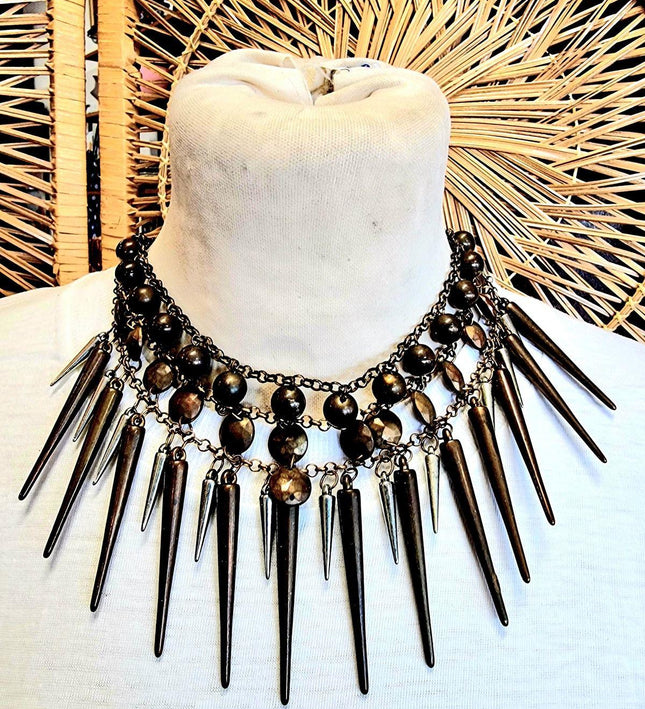 Vintage 80s Punk Rock Spike Metal Chocker Necklace - Yatva