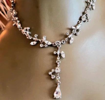 Vintage 80's Rhinestone Statement Necklace - Yatva