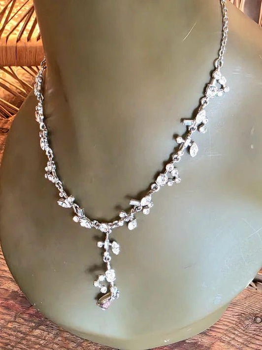 Vintage 80's Rhinestone Statement Necklace - Yatva