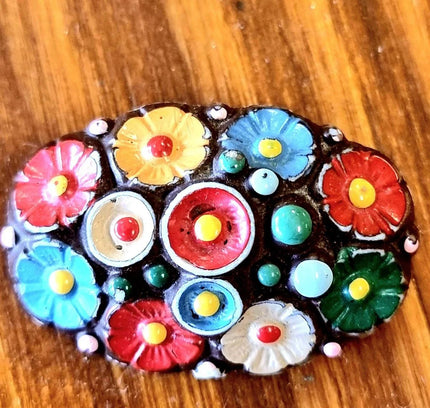 Vintage 80s Shell Painted Brooch - Yatva