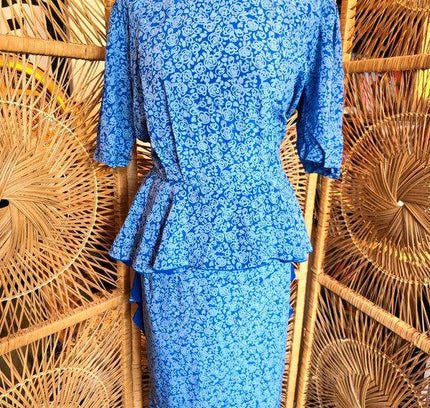 Vintage 80's Silk Peplum Dress - Yatva