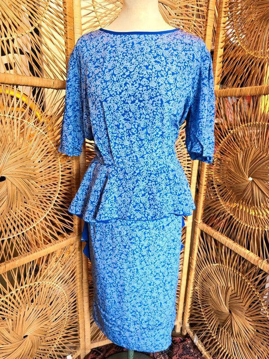Vintage 80's Silk Peplum Dress - Yatva