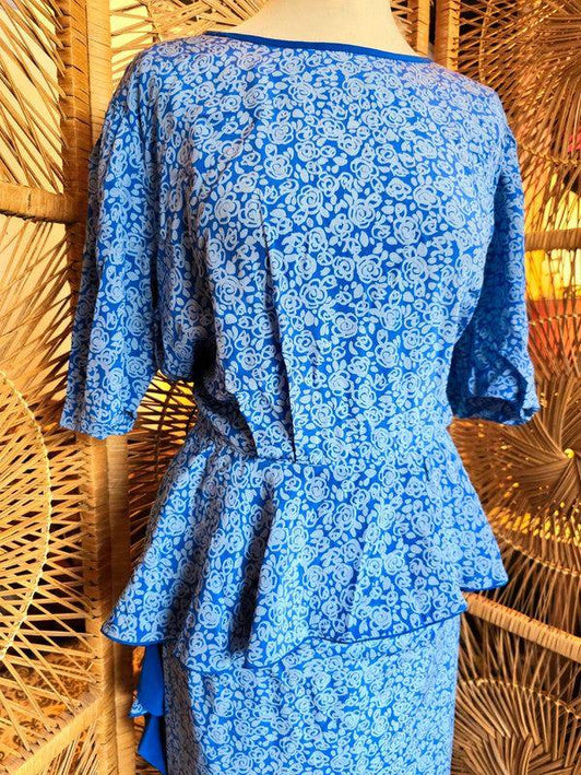 Vintage 80's Silk Peplum Dress - Yatva