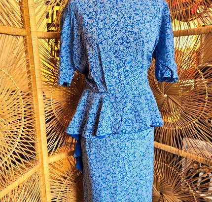 Vintage 80's Silk Peplum Dress - Yatva