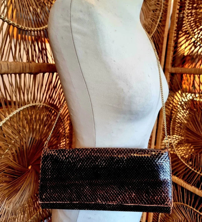 Vintage 80s Snakeskin Shoulder / Clutch bag - Yatva