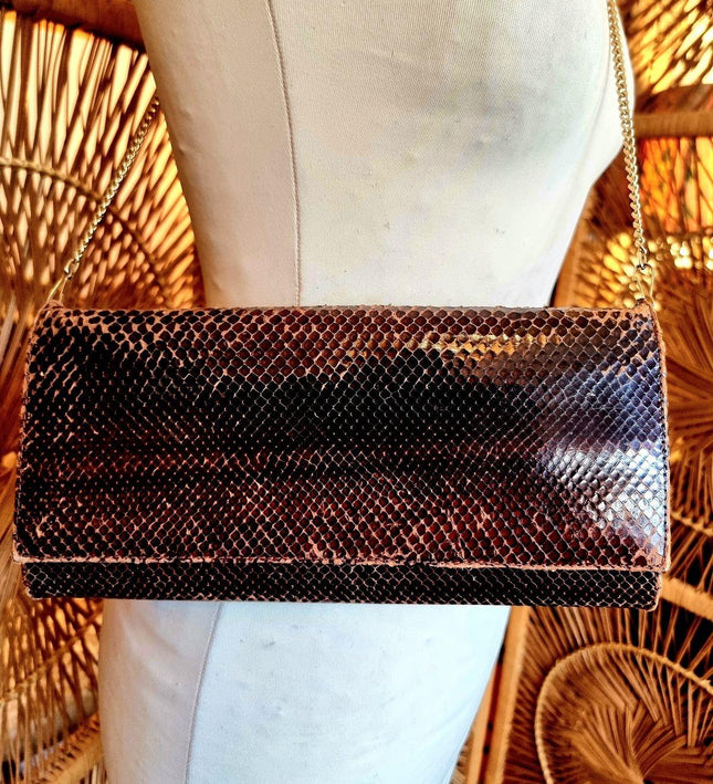 Vintage 80s Snakeskin Shoulder / Clutch bag - Yatva