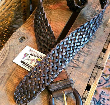 Vintage 80s Woven Leather Belt - Yatva