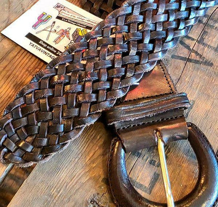Vintage 80s Woven Leather Belt - Yatva