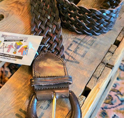 Vintage 80s Woven Leather Belt - Yatva