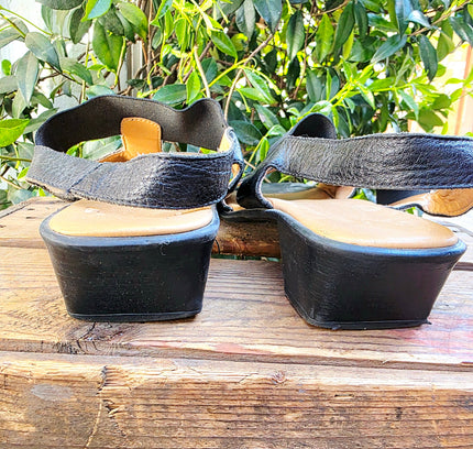 Vintage 90s AEROSOLES Asymmetric Leather Slingback Sandals Shoes - Yatva
