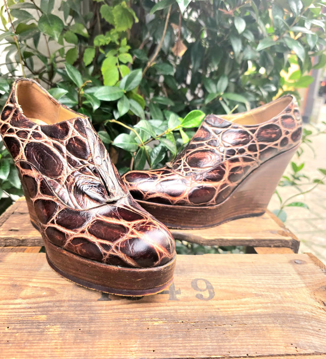 Vintage 90's Muxart Leather Wedge Shoes - Yatva