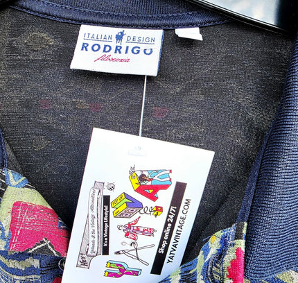 Vintage 90s Rodrigo Italian Patchwork Tribal Print Polo Shirt