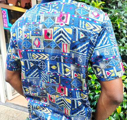Vintage 90s Rodrigo Italian Patchwork Tribal Print Polo Shirt