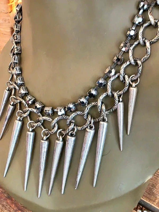 Vintage 90's Spike And Chain Necklace - Yatva