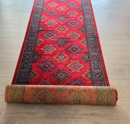 Vintage Afghan Mishwani Hand - Knotted Hallway Runner (5.6m) - Yatva